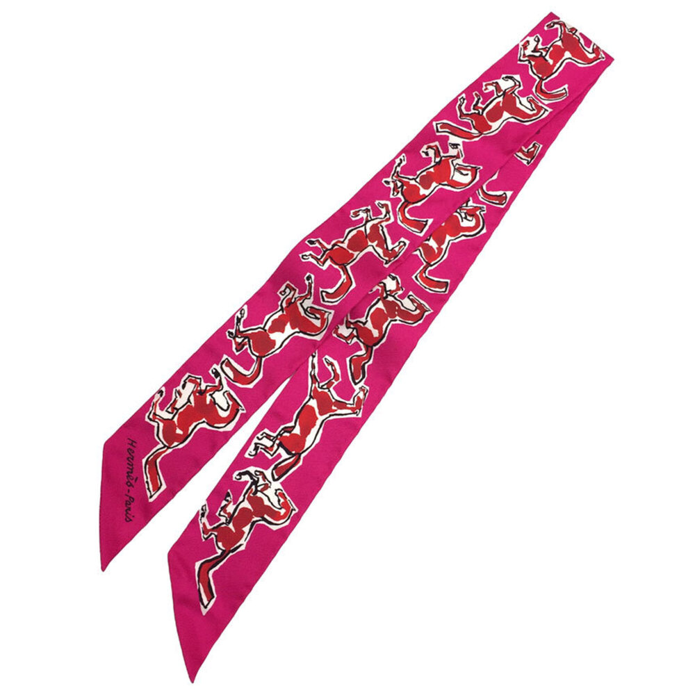 HERMES Twilly Scarf, Chevaux En Liberte (Free Horse), 2021AW collection, Pink...
